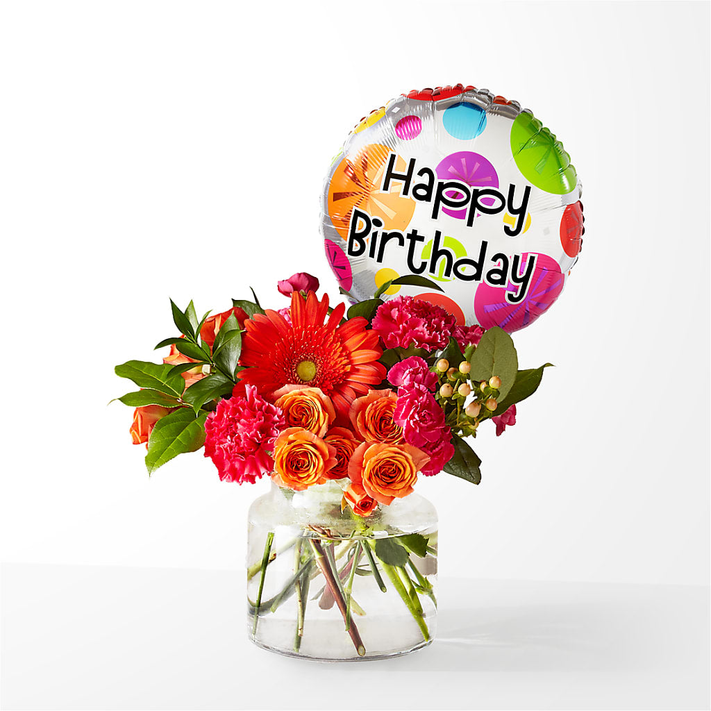 Fiesta Bouquet with Birthday Balloon – Floral Villa, Whitewater WI