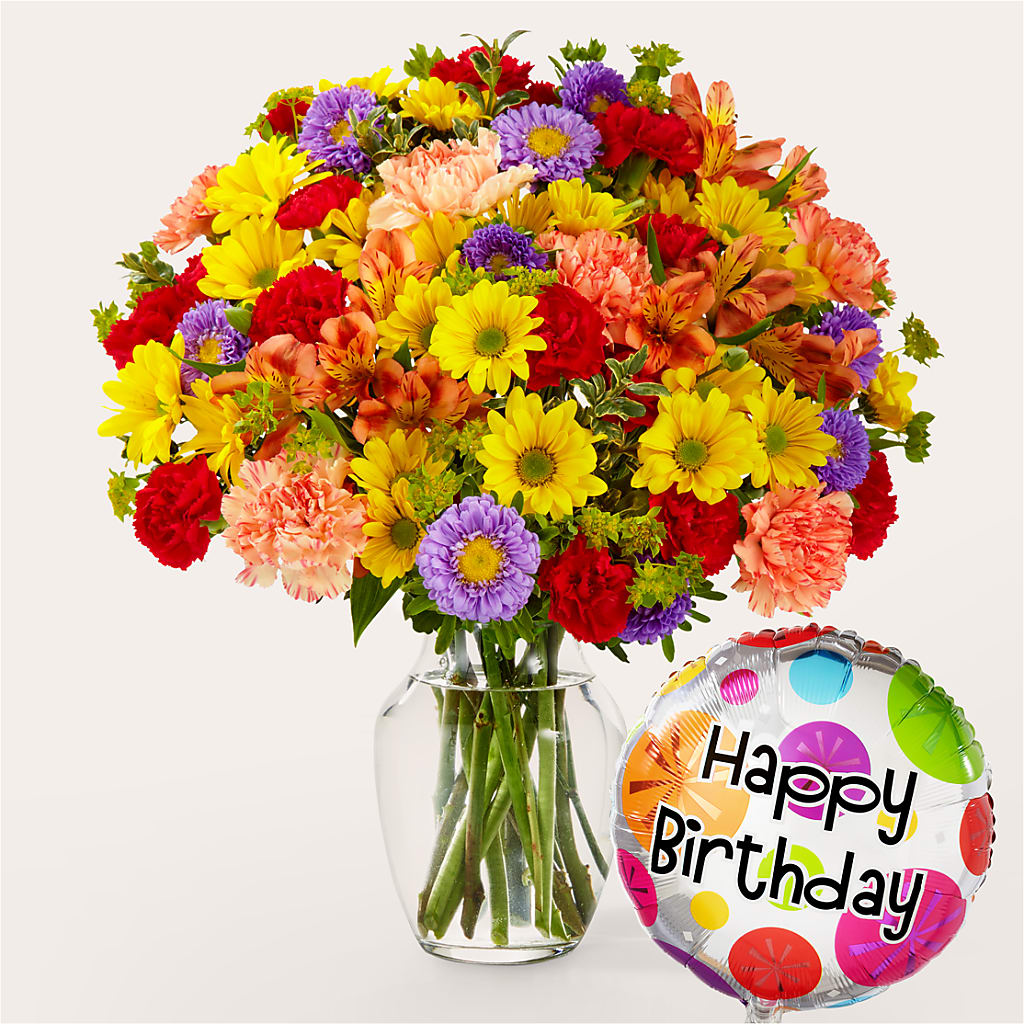 Kaleidoscope Bouquet with Birthday Balloon – Floral Villa, Whitewater WI