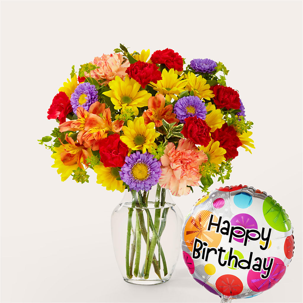 Kaleidoscope Bouquet with Birthday Balloon – Floral Villa, Whitewater WI