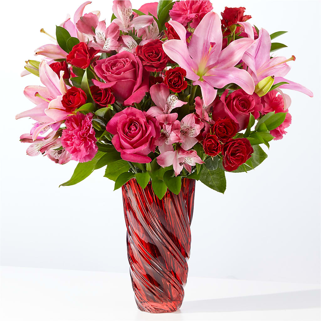 In Love Bouquet with Luxe Swirl Vase – Floral Villa, Whitewater WI