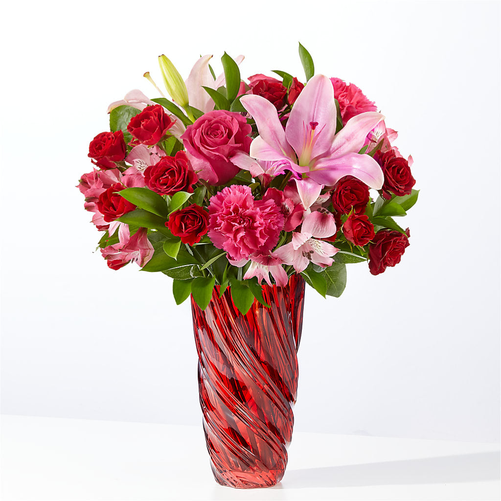 In Love Bouquet with Luxe Swirl Vase – Floral Villa, Whitewater WI