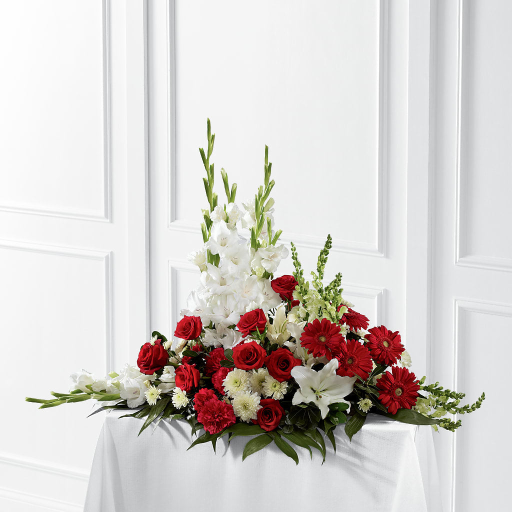 Crimson & White Arrangement – Floral Villa, Whitewater WI