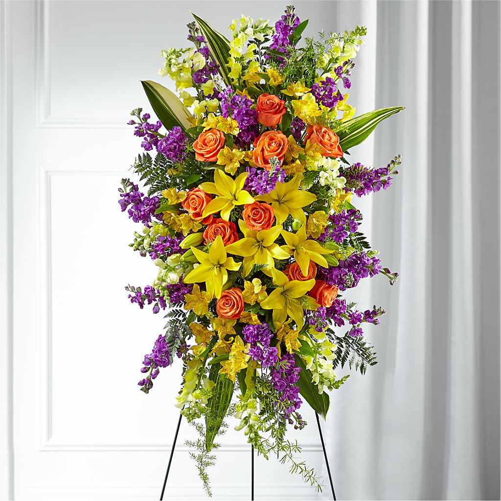 Thoughtful Prayers Standing Spray – Floral Villa, Whitewater WI