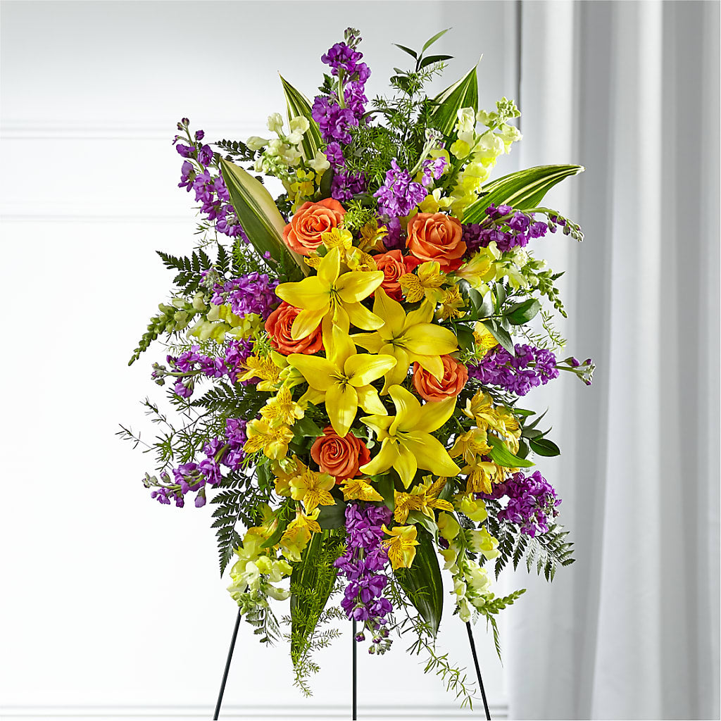 Thoughtful Prayers Standing Spray – Floral Villa, Whitewater WI