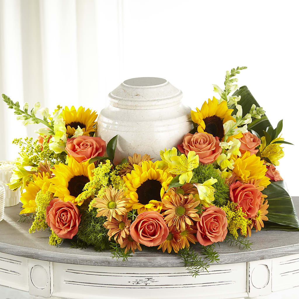 Faithful Sunflower Cremation Adornment – Floral Villa, Whitewater WI