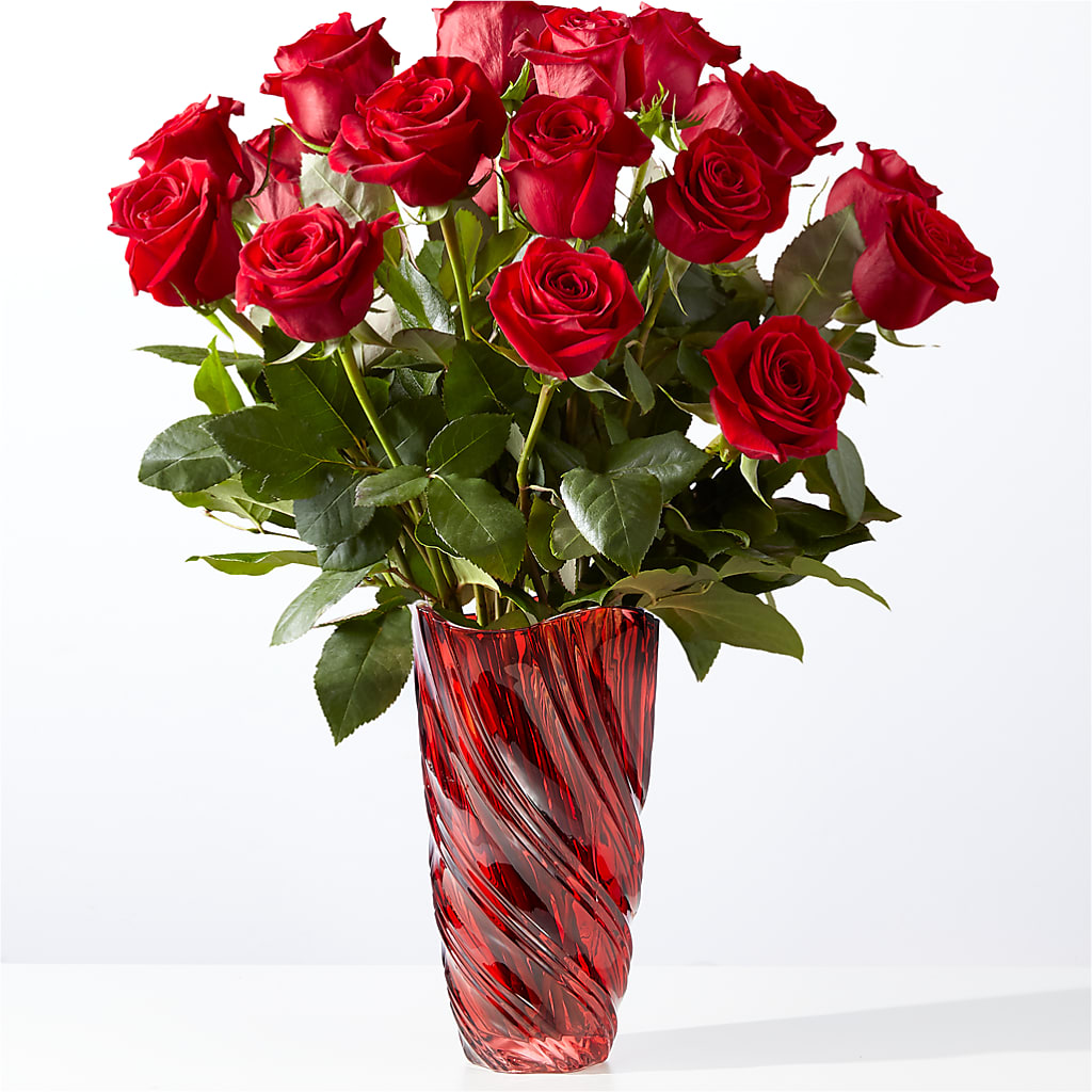 Classic Love Red Rose Bouquet with Luxe Swirl Vase – Floral Villa, Whitewater WI