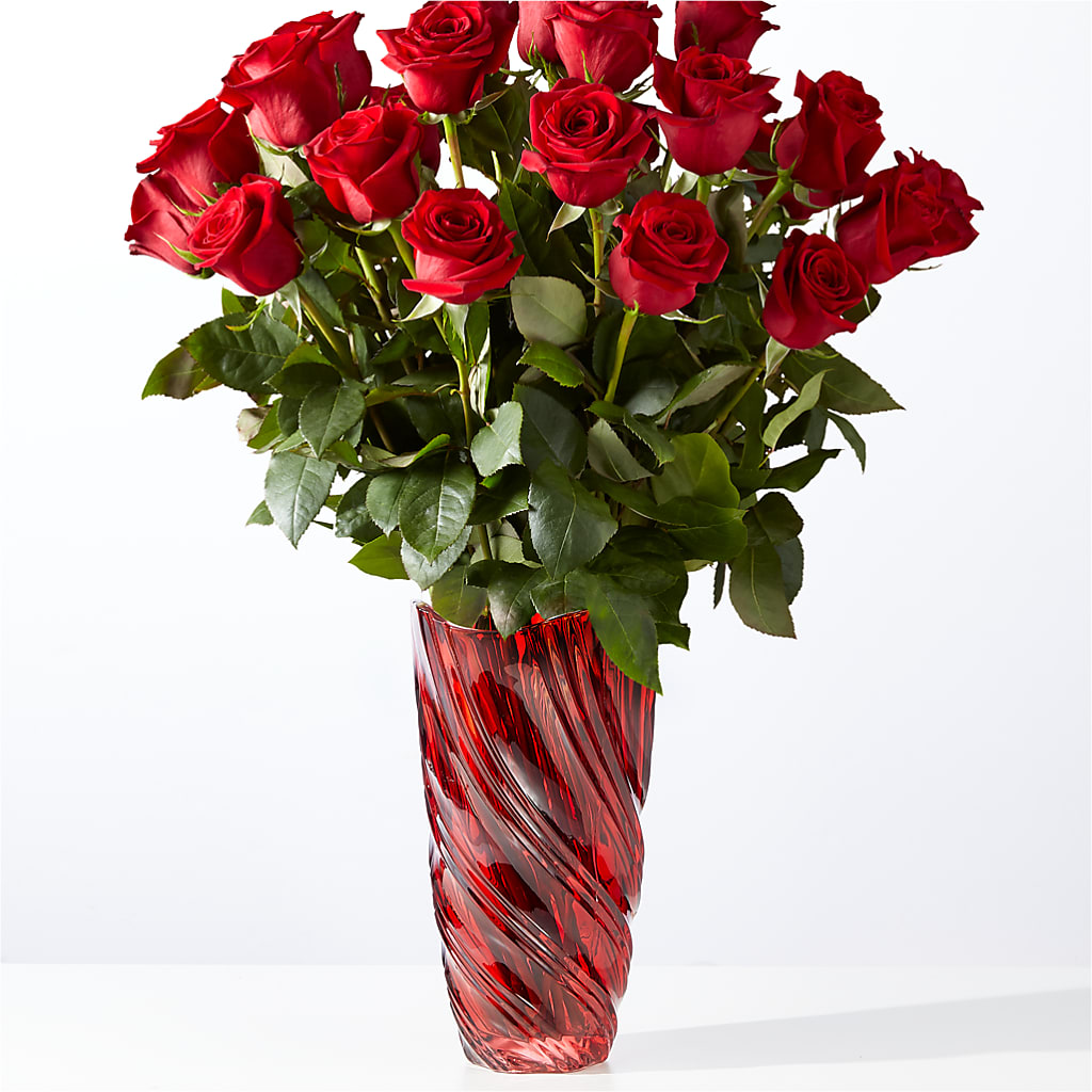 Classic Love Red Rose Bouquet with Luxe Swirl Vase – Floral Villa, Whitewater WI