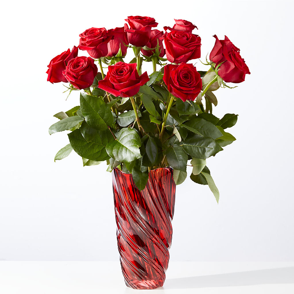 Classic Love Red Rose Bouquet with Luxe Swirl Vase – Floral Villa, Whitewater WI