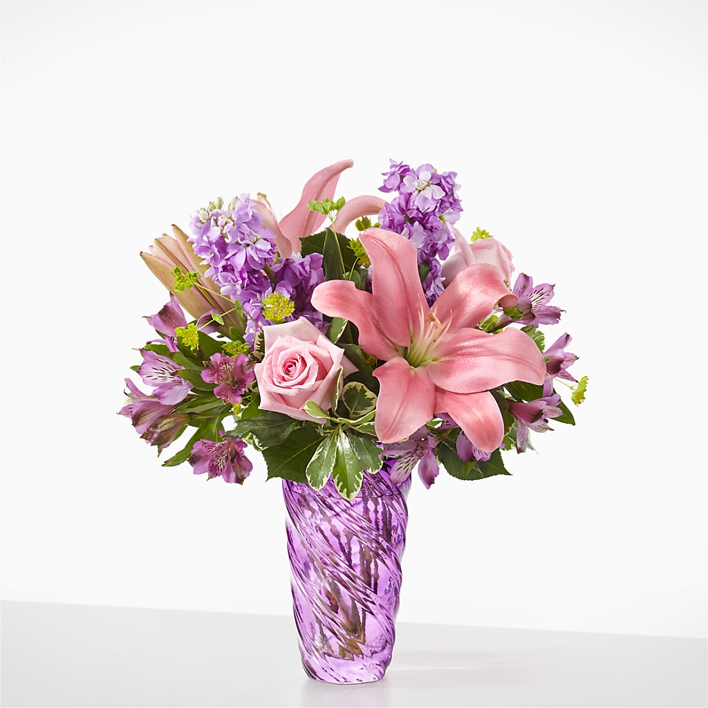 Precious Petals Bouquet with Luxe Swirl Vase – Floral Villa, Whitewater WI