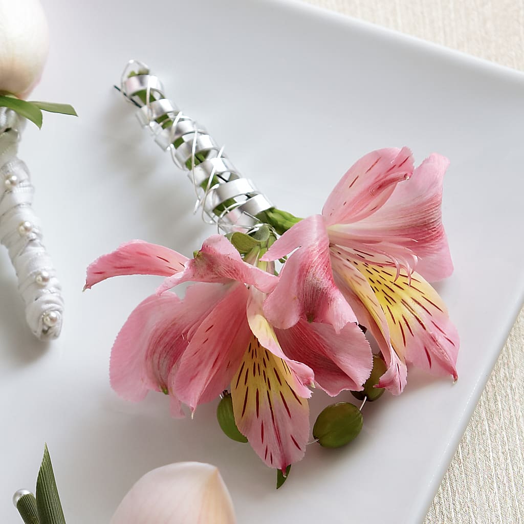 Pink Peruvian Lily Boutonniere – Floral Villa, Whitewater WI