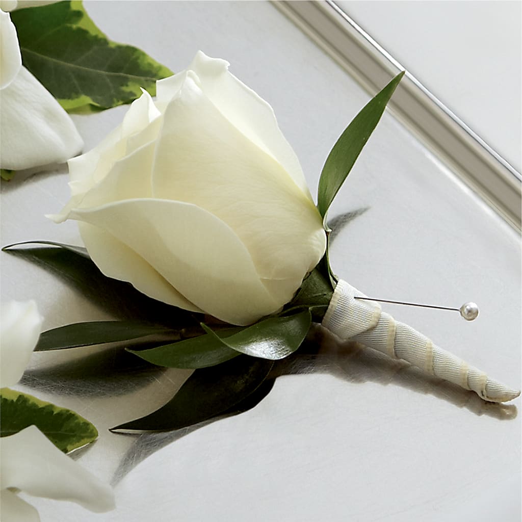 White Rose Boutonniere – Floral Villa, Whitewater WI