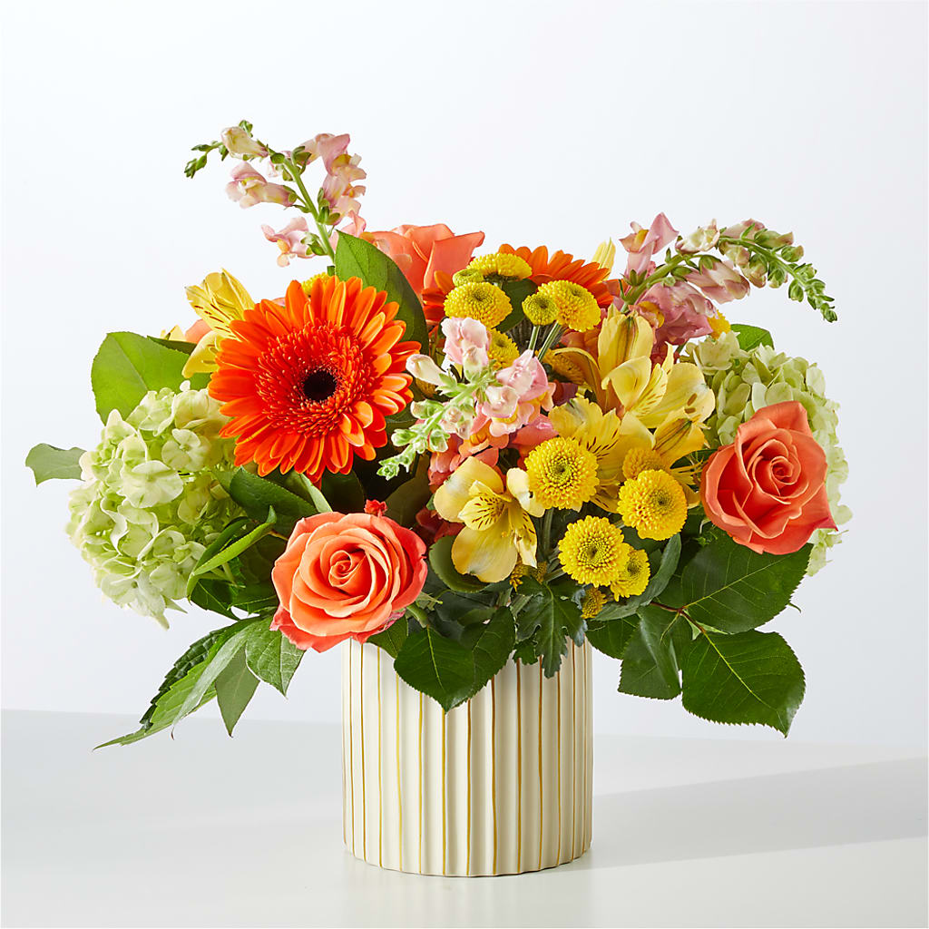 Autumn Sunshine Bouquet with Ivory Vase –  Floral Villa, Whitewater WI