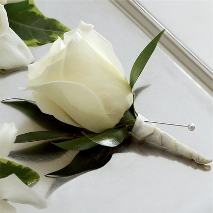 White Rose Boutonniere –  Floral Villa, Whitewater WI
